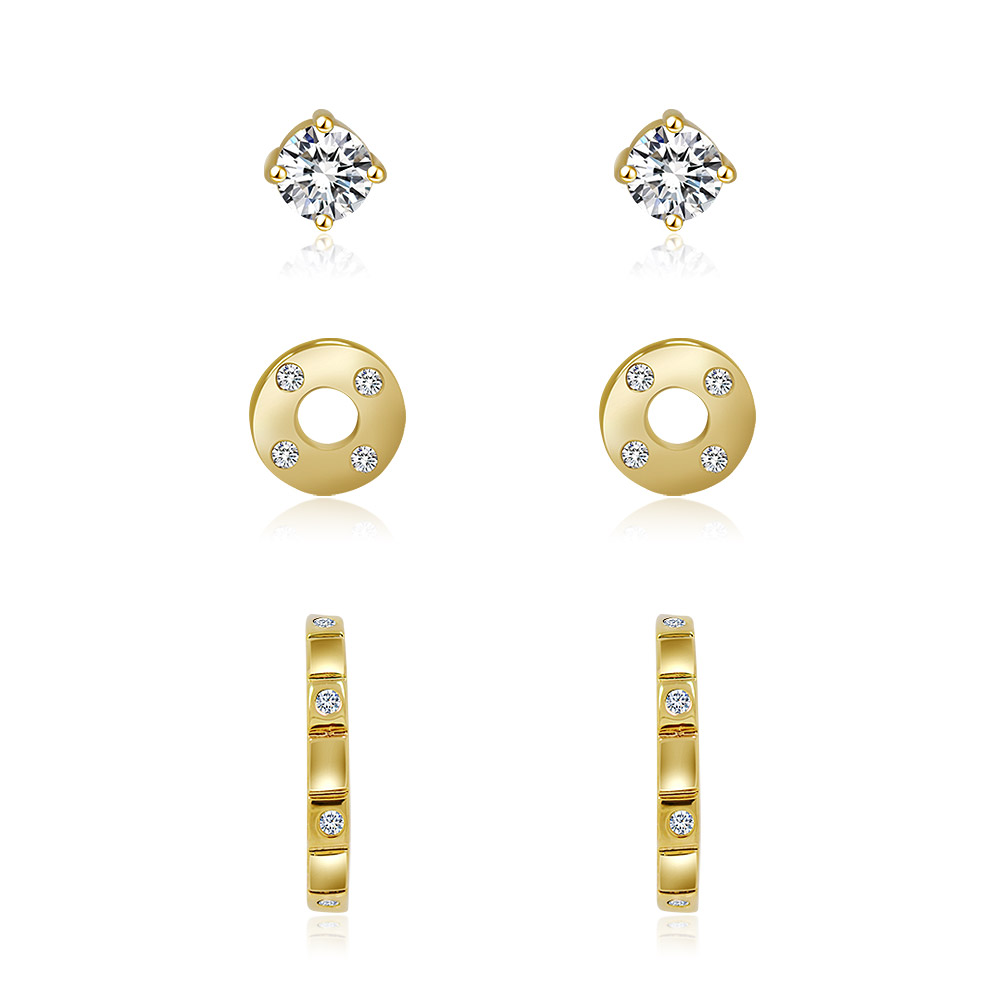 Gold Tone Combo 3 in 1 Stud Earrings